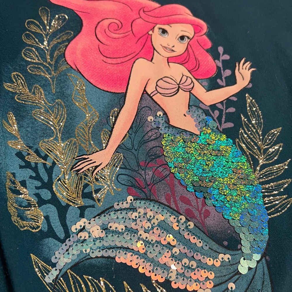 Disney Ariel Sequin Long Sleeve T With Knot Front Size 7.